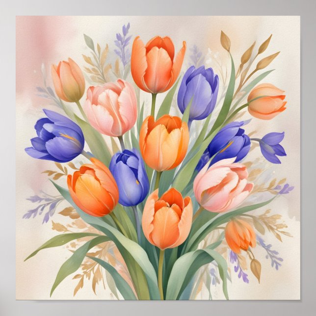 Vibrant Vår Bouquet - Tulips i Fullt Bloom Poster (Framsidan)