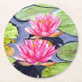 Vibrant Vatten Lilies on Tranquil Pond Underlägg Papper Rund