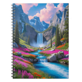 Vibrant vattenfall och bergslandskap anteckningsbok