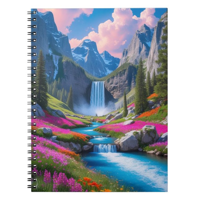 Vibrant vattenfall och bergslandskap anteckningsbok (Framsidan)