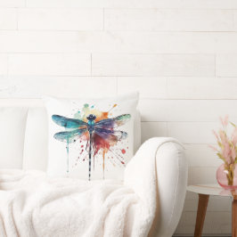 Vibrant vattenfärg Dragonfly Kudde