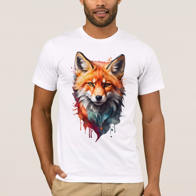 Vibrant vattenfärg Fox T-Shirt - Fet och Vild (Framsida)
