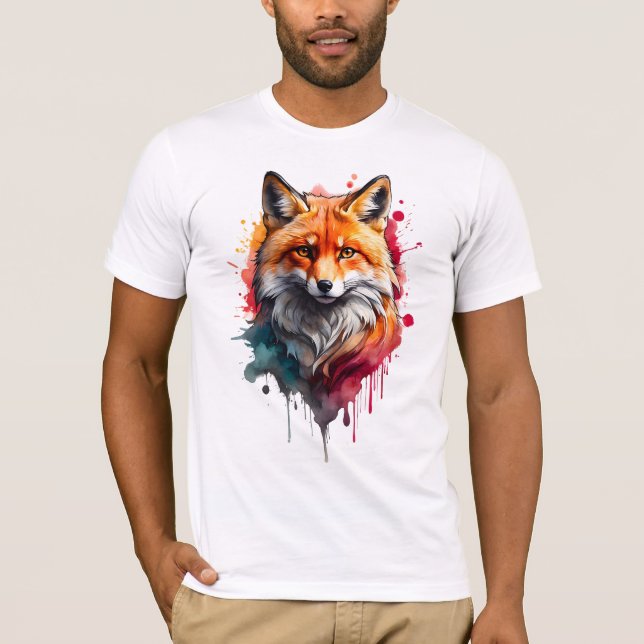 Vibrant vattenfärg Fox T-Shirt - Fet och Vild (Framsida)