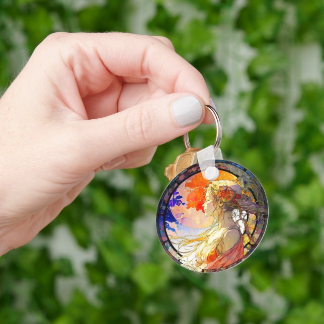 Vibrant vattenfärg i den runda nyckelkedjan för fl nyckelring (Hand)