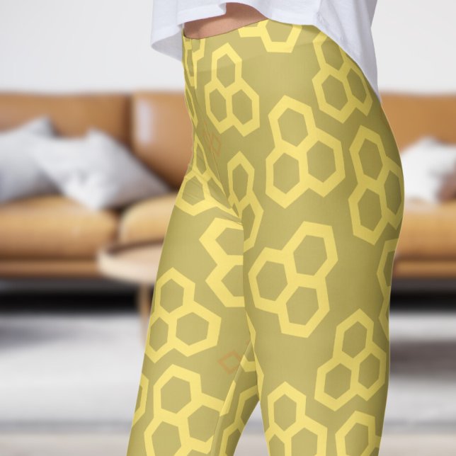Vibrant Vegas Guld Honung Home Mönster Leggings (Honey Home on Vegas Gold)