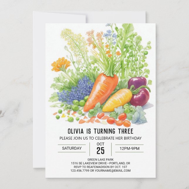 Vibrant Vegetables Garden Birthday Inbjudningar (Framsida)
