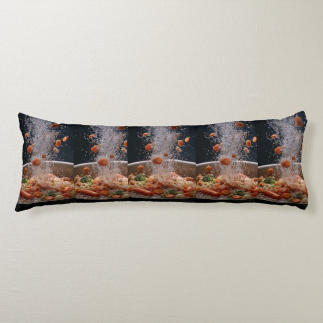 Vibrant Veggie Explosion Art – Dynamic Boiling Pot Kroppskudde (Framsidan)