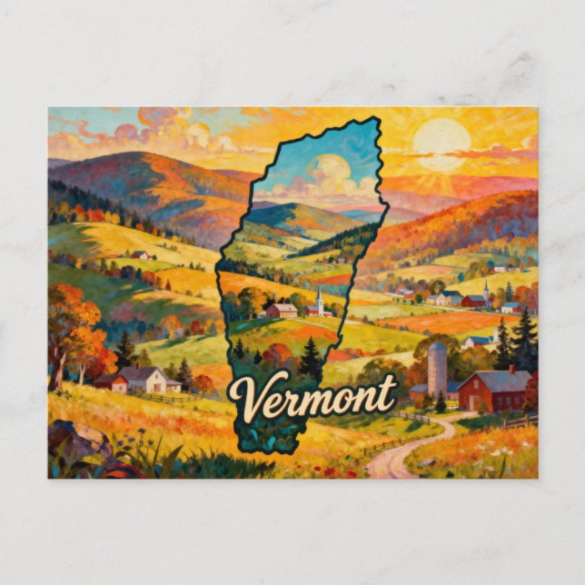 Vibrant Vermont konceptuell kartkonst målning Vykort (Framsida)
