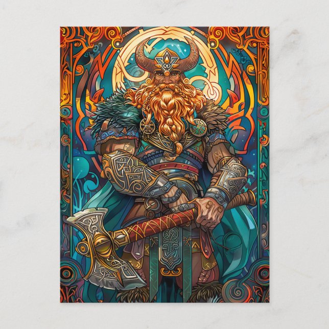 Vibrant Viking Warrior med Ax Norse Mythology Co. Vykort (Framsida)