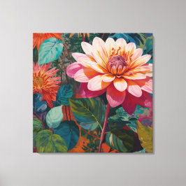 Vibrant Vild Garden Blommigt med fetstil Rosa Gerb Canvastryck