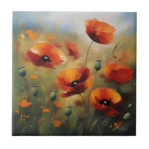 Vibrant Vild Poppies Serene Fält Kakelplatta
