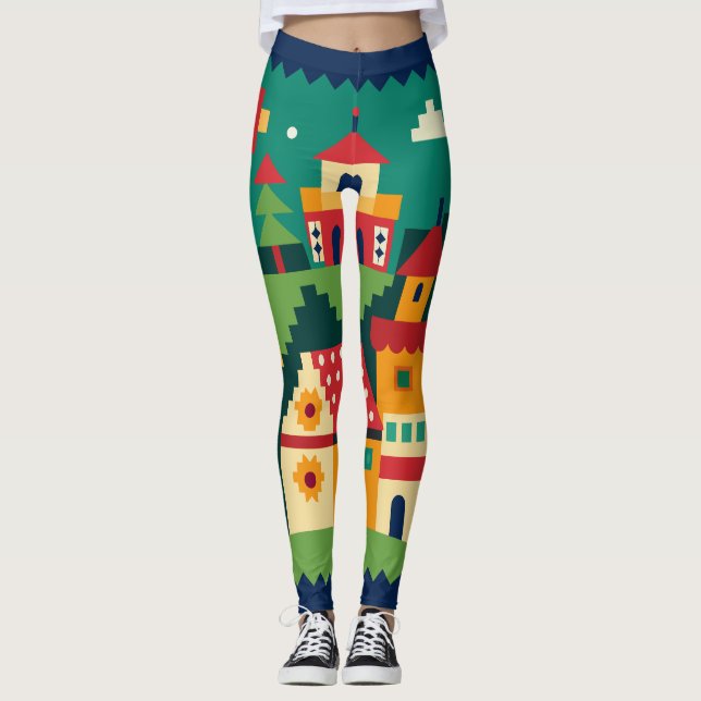 Vibrant Village Art Leggings (Framsida)