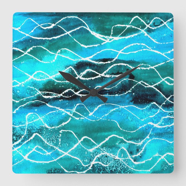 Vibrant Vinkar klocka, turkos, vit, svart Fyrkantig Klocka (Framsida)