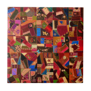 Vibrant Vintage Crazy Quilt Kakelplatta