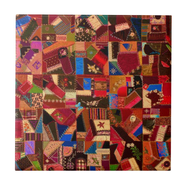 Vibrant Vintage Crazy Quilt Kakelplatta (Framsidan)