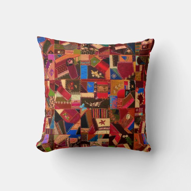 Vibrant Vintage Crazy Quilt Kudde (Framsida)
