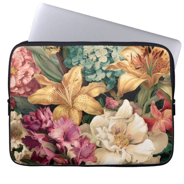 Vibrant Vintage Floral Arrangement Laptop Fodral (Framsidan)