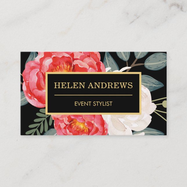 Vibrant Vintage Red Peonies / botanik Blommigt Visitkort (Framsida)