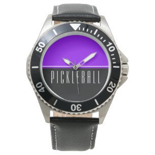 Vibrant Vivid Lila Black Halves PICKLEBALL Text Armbandsur