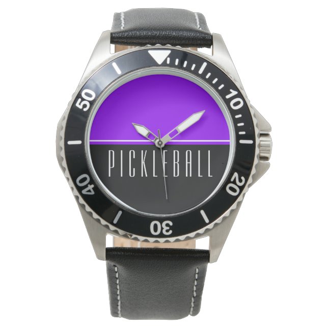 Vibrant Vivid Lila Black Halves PICKLEBALL Text Armbandsur (Framsida)
