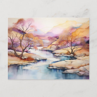 Vibrant Watercolor Berg Vildblomma Postkort Vykort