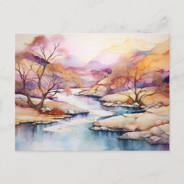 Vibrant Watercolor Berg Vildblomma Postkort  Vykort (Framsida)
