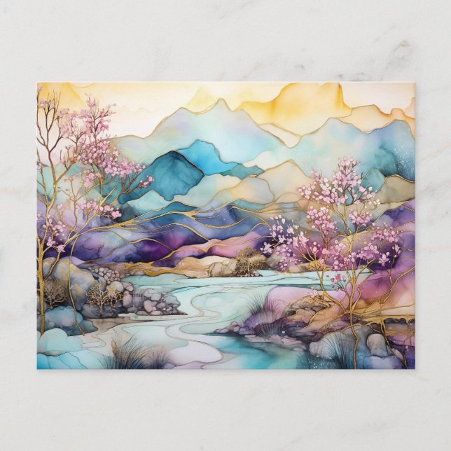 Vibrant Watercolor Bergvildblomma Postkort  Vykort (Framsida)