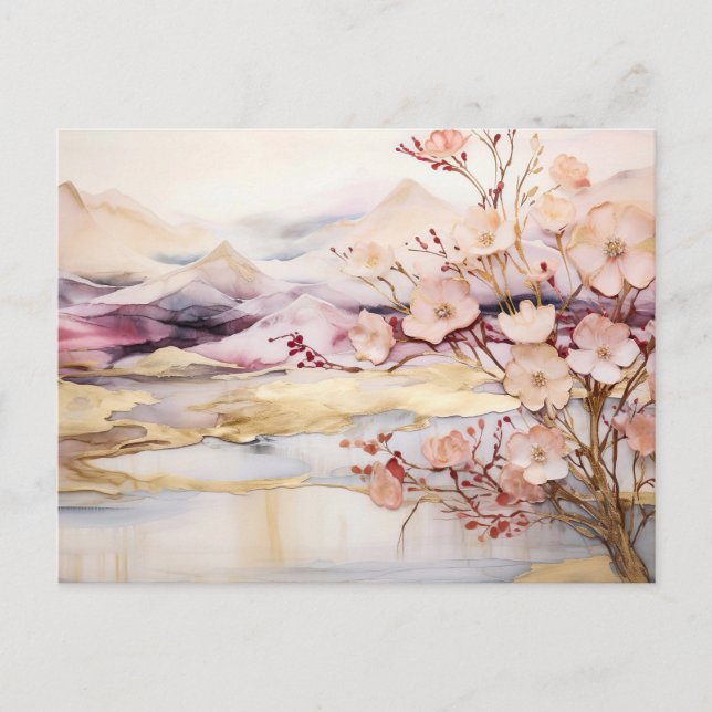 Vibrant Watercolor Bergvildblomma Postkort  Vykort (Framsida)