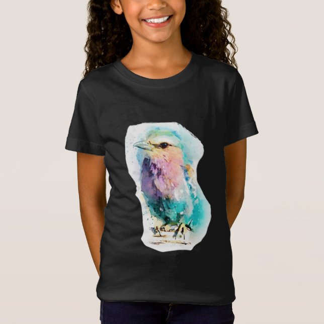 Vibrant Watercolor Bird Black Graphic Tee Artistic (Framsida)