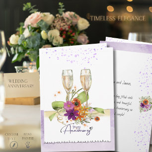 Vibrant Watercolor Blommig Champagne-årsdag Kort