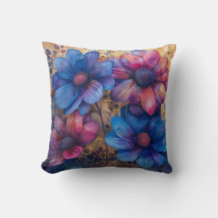 Vibrant Watercolor Blommigt Cushion Kudde