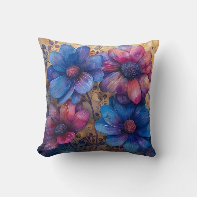 Vibrant Watercolor Blommigt Cushion Kudde (Framsida)
