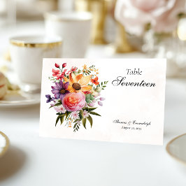 Vibrant Watercolor Blommigt Wide Bröllop Bordsnummer