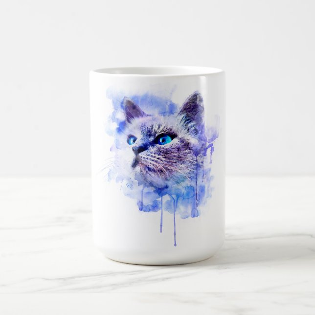 Vibrant Watercolor Cat Ansikte T-Shirt Kaffemugg (Center)