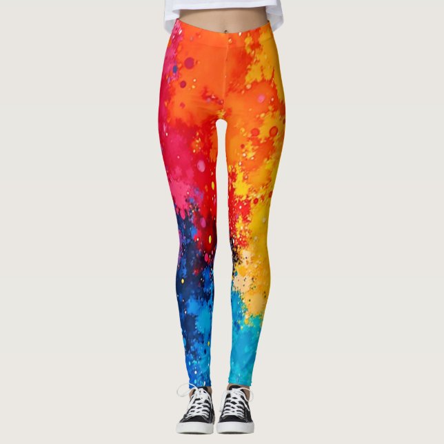 Vibrant Watercolor Chaos Art Leggings (Framsida)