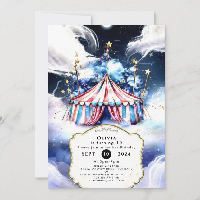 Vibrant Watercolor Circus Birthday Inbjudningar (Framsida)
