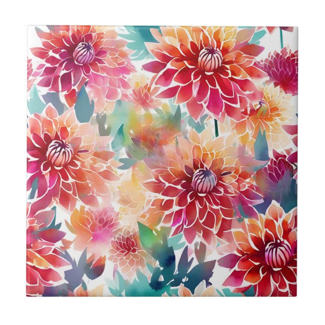 Vibrant Watercolor Dahlia Kakelplatta (Framsidan)