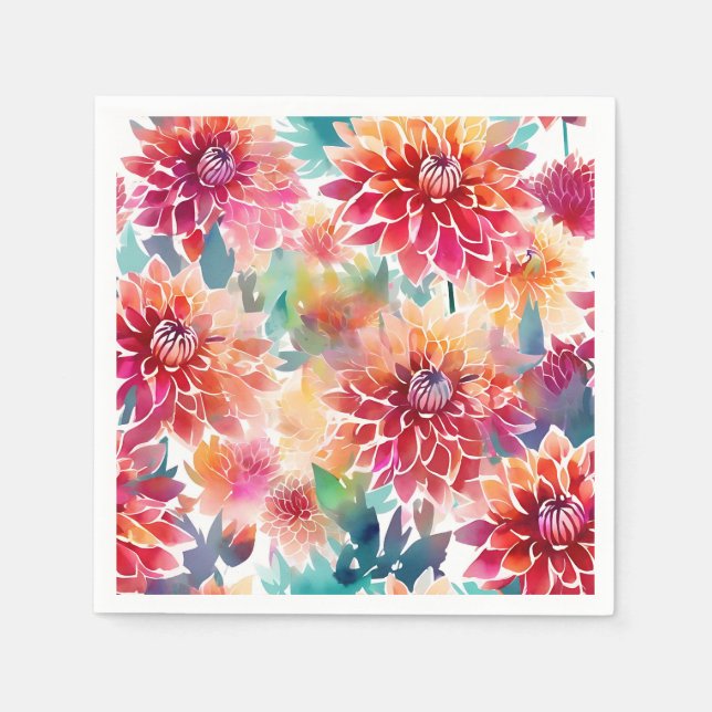 Vibrant Watercolor Dahlia Pappersservett (Framsidan)