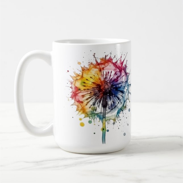 Vibrant Watercolor Dandelion Kaffemugg (Vänster)