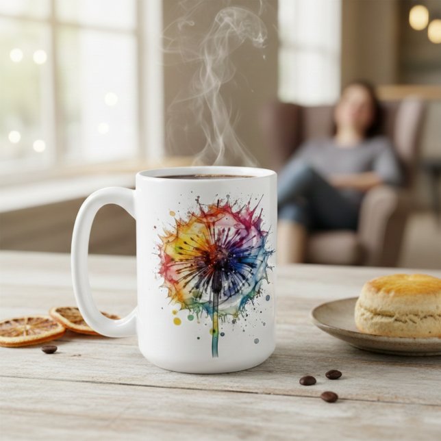 Vibrant Watercolor Dandelion Kaffemugg (Skapare uppladdad)