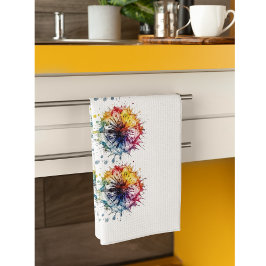 Vibrant Watercolor Dandelion Kökshandduk