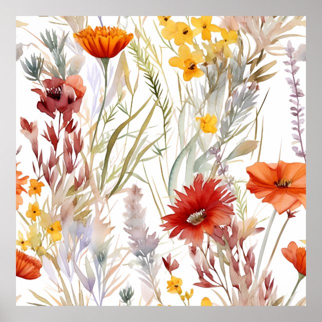Vibrant Watercolor Desert Wildblommor Mönster Poster (Framsidan)
