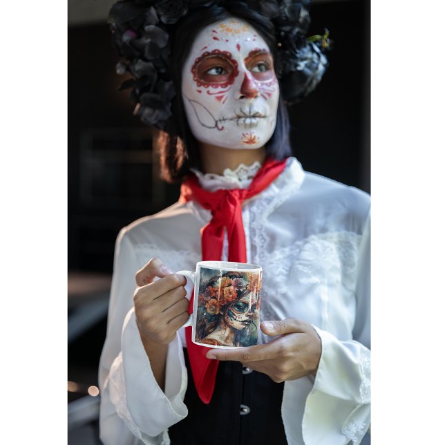 Vibrant Watercolor Dia de los Muertos Catrina Kaffemugg (Skapare uppladdad)