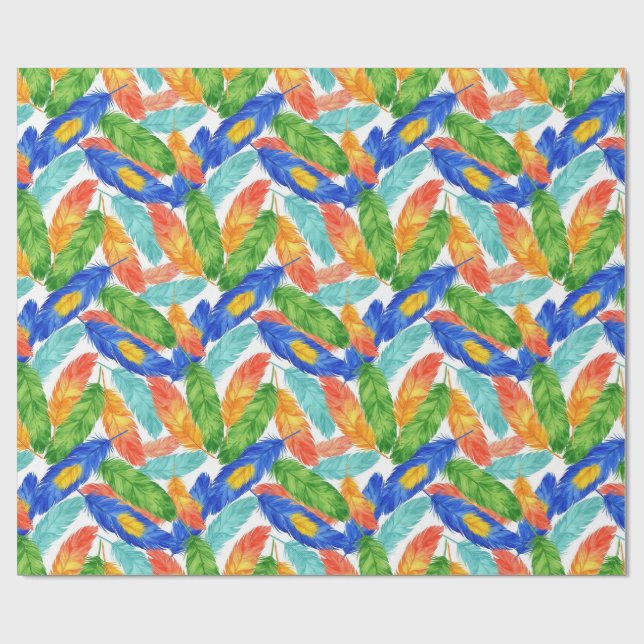Vibrant Watercolor Feather Pattern — Abstract ِArt Presentpapper (Platt)