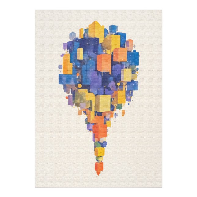 Vibrant Watercolor Floating Geometric Cubes Fototryck (Framsidan)