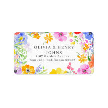 Vibrant Watercolor Flowers Bröllop Returadress