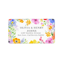Vibrant Watercolor Flowers Bröllop Returadress Adressetikett