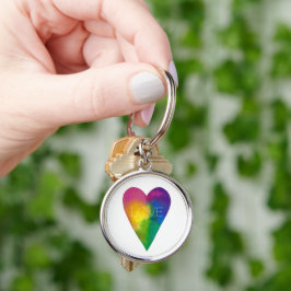 Vibrant Watercolor Heart "Kärlek" Rund Silverfärgad Nyckelring