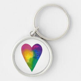 Vibrant Watercolor Heart "Kärlek" Rund Silverfärgad Nyckelring