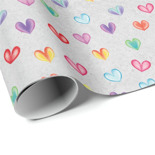 Vibrant Watercolor Hearts Gift Wrap - Valentine's Presentpapper (Rullad Hörn)